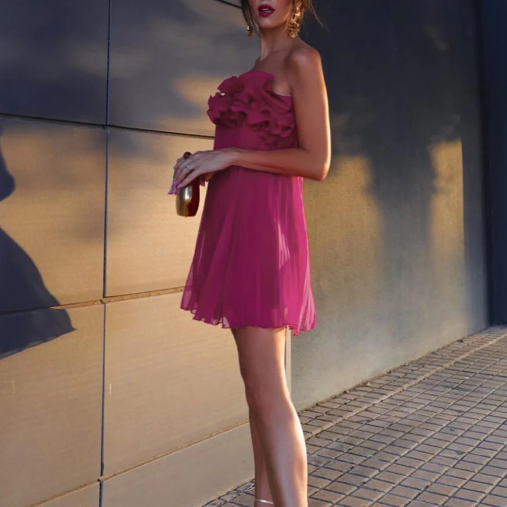 Commense Strapless Fuchsia Ruffle Dress - Picture 2 of 5